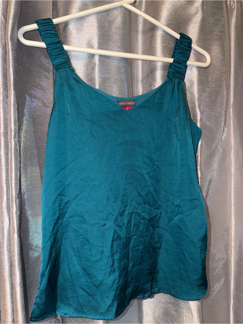 Silk-Feel Teal Tank Top with Ruched Straps